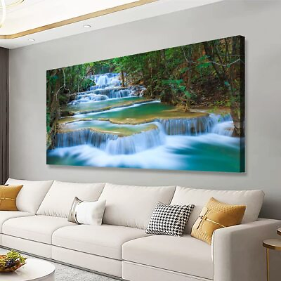 #ad Waterfall Pictures Canvas Wall Art for Living room Bedroom Wall DecorGreen W $72.44