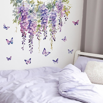 #ad Eutecado Flower Vines Wall Sticker Purple Hanging Floral Vine Wall Decal for and $15.12