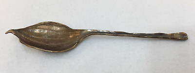 #ad Bronze Metal Spoon Leaf Handle Leaves Hand Crafted Art Deco USA Made Primitive $14.99