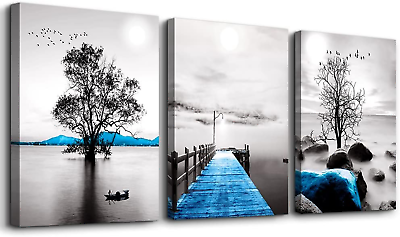 #ad Black amp; White Ocean Landscape Wall Decorations Living Room Framed Canvas Wall Ar $52.97