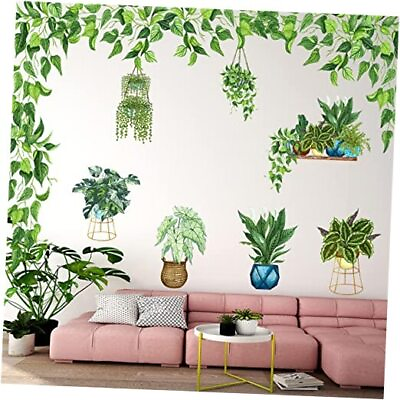 #ad Potted Green Leaf Wall Stickers for Living Room Hanging Orchid Grass Vine Wall $26.83