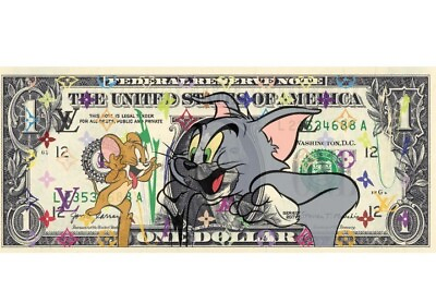 #ad Death NYC ltd ed signed art US DOLLAR bill $1 bank note Tom and Jerry cash money $79.99