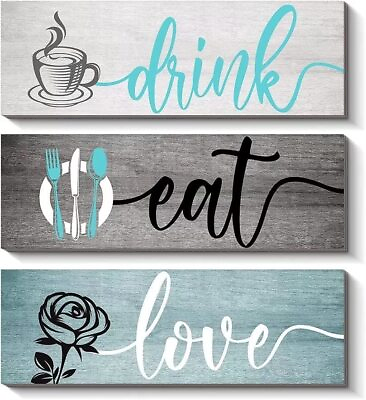 #ad #ad Kitchen Signs Wall Decor Set Of 3 Eat Drink And Love Wood Plaque Dinning Room Wa $23.39
