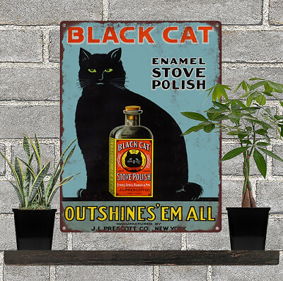 #ad Black Cat Stove Polish Home Decor Wall Art Man Cave Metal Sign 9x12quot; 60656 $24.95