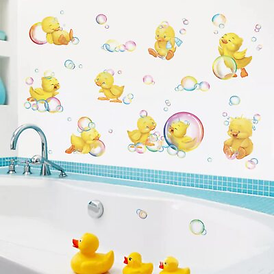 #ad Yellow Ducks Wall Stickers Bubble Peel and Stick Wall Art Decals for Kids Bat... $21.96