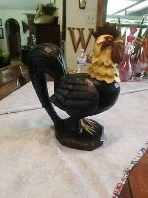 #ad Vintage 12quot; Resin Carved Rooster Kitchen Decor $19.95