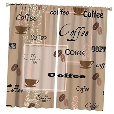 #ad Coffee Kitchen Curtains Rod Pocket Modern Abstract Coffee 42quot;Wx45quot;L Coffee 4 $45.18