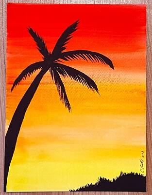 #ad #ad CHRIS ZANETTI Original Watercolor Painting Art Beach Palm Tree Sunset 8x6 Signed $9.80