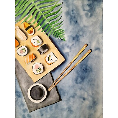 #ad Sushi Art Kitchen Art Sushi Painting Japanese Food Art Watercolor Painting $20.00