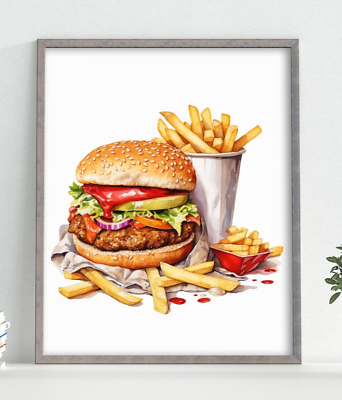 #ad Burger Wall Art Print Fast Food Wall Art Kitchen Decor Print $9.99