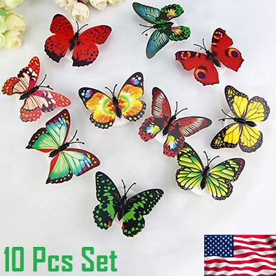 #ad #ad 10 Pcs LED Wall Butterfly 3D House Decoration Lights Garden Backyard Lawn Party $14.92