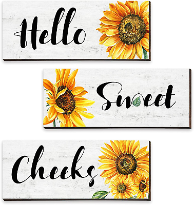 #ad #ad 3 Pieces Sunflower Wall Decor Hello Sweet Wooden Wall Art Signs Summer Sunflower $8.99