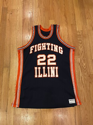 #ad Vintage Illinois Fighting Illini Basketball Jersey Team Issue Sand Knit Sz XL $149.95