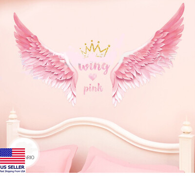 #ad Removable Vinyl Wall Decal pink angel wings Girls Sticker Home Room DIY Decor $11.99