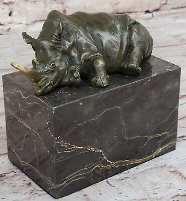 #ad Signed Original Rhinoceros Rhino w Horn Bronze Sculpture Art Deco Style Decor $129.50