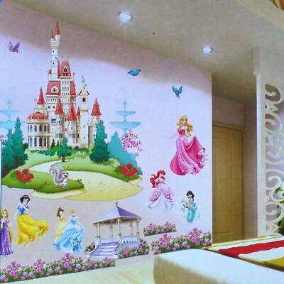 #ad Large Colourful Princess Castle Wall Stickers Vinyl Decal Girls Kids Bedroom Art $13.89
