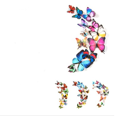 #ad 12 Piece 3D Butterfly Wall Stickers PVC Art Decals for Home Decor Mural $6.20