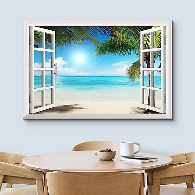 #ad Canvas Wall Art Window View Beach Landscape Nature Landscape $94.99