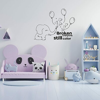 #ad Broken Crayons Quote Elephant Animal Wall Art Stickers for Kids Home Room Decals $10.00