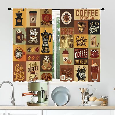 #ad Coffee Kitchen Curtains 27.5Wx39H Inch Rod Pocket Coffee Curtains for Kitchen... $23.78