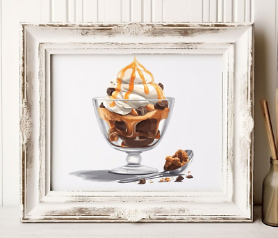 #ad Chocolate Caramel Ice Cream Dessert Wall Art Print Kitchen Wall Art Decor $9.99