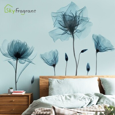 #ad Blue flower Self adhesive Wall Stickers for Home Warm Sticker Room Decoration $9.50