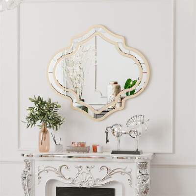#ad Irregular Silver Wall Decor Mirror Golden Rim Hanging Vertically Horizontally $169.91