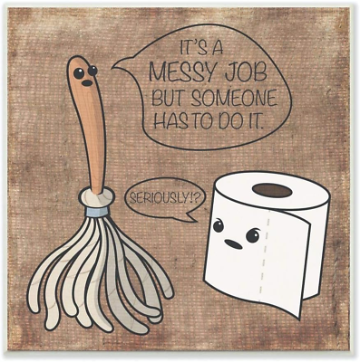 #ad Stupell Home Décor Toilet Paper and Mop Cartoon Humor Bath Wall Plaque Art 12 X $60.85