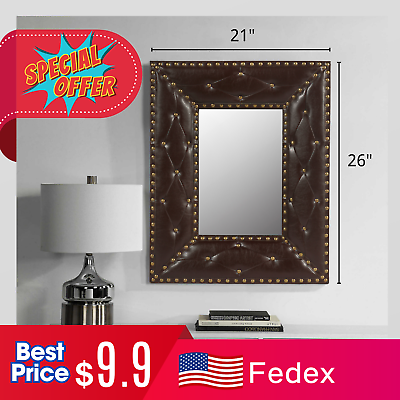 #ad Wall Hanging Mirror Brown Rectangle Decorative Mirror Rivet Decoration Mirror $9.90