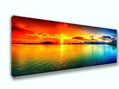#ad #ad Colorful Sea Sunset Photo Panoramic Picture Canvas Print Home Decor Wall Art $110.55
