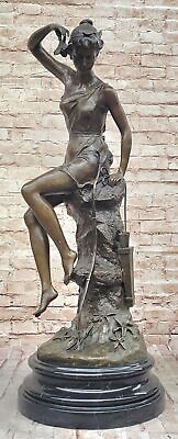 #ad Captivating French Bronze Sculpture Woman With Flower by Auguste Moreau Artwork $1599.00