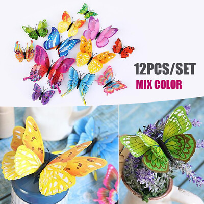 #ad 12Pcs Double Layer 3D Butterfly Wall Stickers DIY Home Decor Butterflies Decal $3.50