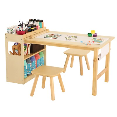 #ad Bateso Kids Art Table and 2 Chairs with Roll Paper Craft Table $154.99