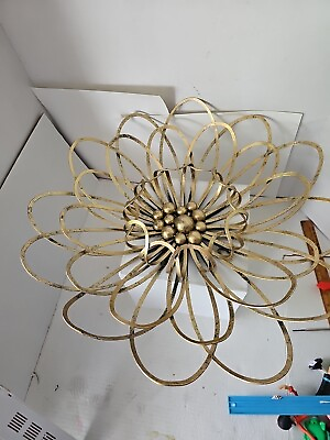 #ad Wall Decor Flower Metal Antique Gold Indoor Outdoor Sculpture Art. 18 Inches $44.00