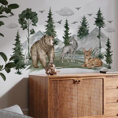 #ad Nordic Forest Animals Wall Decals for Nursery Kidsroom Wall Stickers Baby Room $17.98