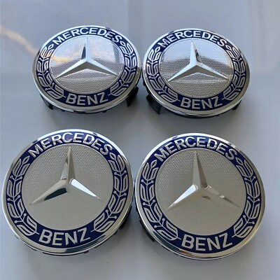 #ad SET OF 4 Mercedes Benz 75MM Classic Dark Blue Wheel Center Hub Caps AMG Wreath $10.59