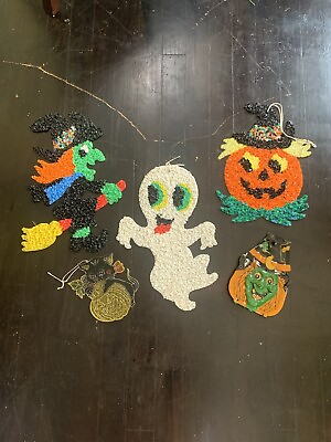 #ad Lot 5 Vintage Kage Popcorn Plastic HALLOWEEN Wall Decorations 1970s Witch Ghost $75.00
