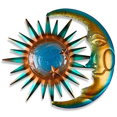 #ad Metal Glass Sun and Moon Wall Art Decor Outdoor Wall Art Sculpture for Indoor... $26.48