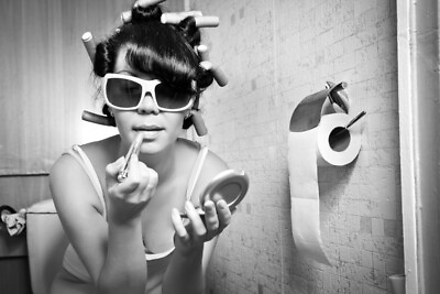 #ad Bathroom Lipstick Poster Black and White Bathroom Wall Art Funny Woman Makeup $29.98