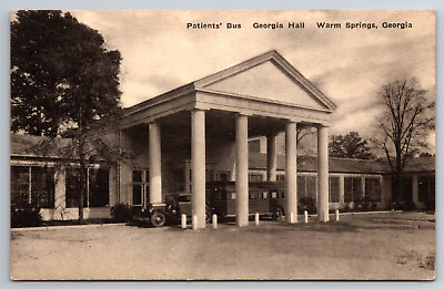 #ad Postcard Vintage GA Warm Springs Georgia Hall Patients Bus c1934 9831 $1.87