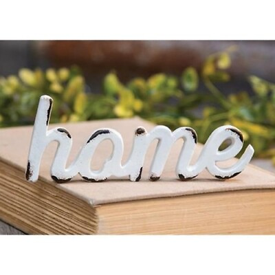 #ad NEW Shabby HOME SIGN SHELF SITTER White Resin SMALL Distressed 6quot;W Cottage Chic $5.11