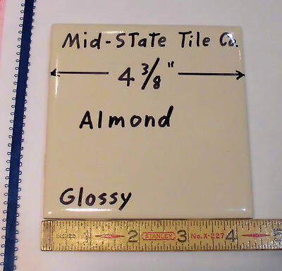 #ad 1 pc. *Almond* Glossy 4 3 8quot; Ceramic Tile by Mid State Co.; New Old Stock USA $8.55
