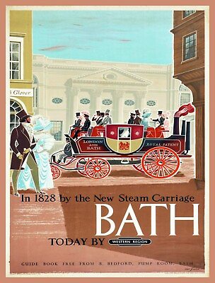 #ad 11466.Decor Poster.Room interior.Wall art.Bath travel souvenir.1828 Steam car $19.00