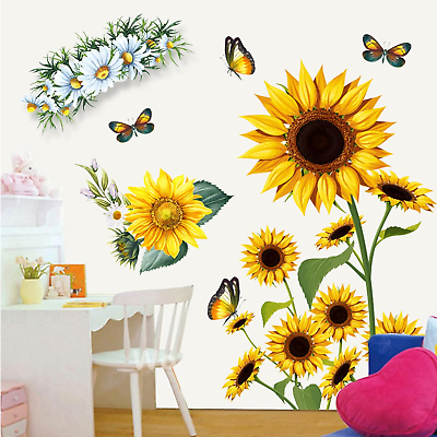 #ad Sunflower Wall Stickers 3D Yellow Flower Decals Peel and Stick Removable Sun Fl $18.61