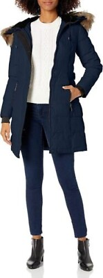 #ad Nine West Women#x27;s Removable Faux Fur Trimmed Hooded Parka Navy Xsmall MSRP $220 $66.00
