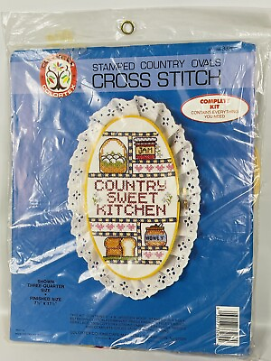 #ad Colortex Stamped Country Ovals Cross Stitch Complete Kit Country Sweet Kitchen $13.34