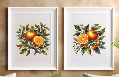 #ad Oranges Wall Art Prints Set of 2 Kitchen Wall Art Prints Oranges Home Decor $12.99
