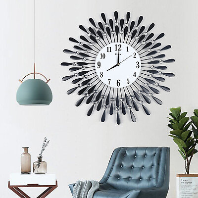 #ad Modern Large Living Room Wall Clock 3D Luxury Style Metal Clocks Home Decor Art $40.90