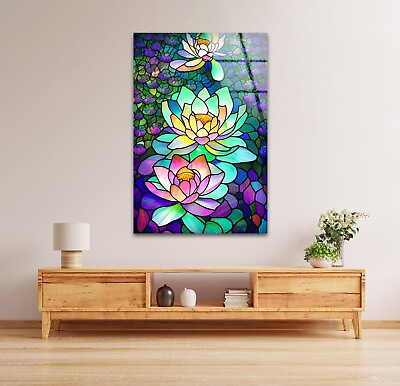 #ad #ad Stained Lotus Flower Tempered Glass Wall Art $95.00