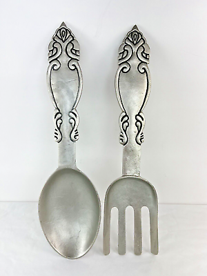 #ad #ad Large 25quot;x6quot; Silver Metal Fork amp; Spoon Wall Kitchen Decor $36.00